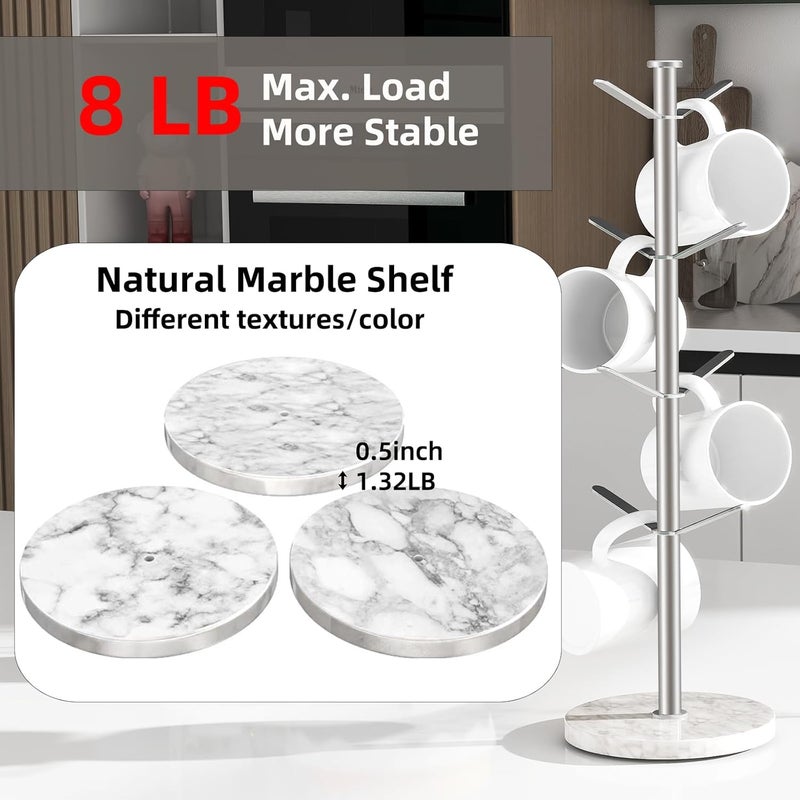 Gypie Marble Mug Holder Tree, 8 Hooks Brushed Nickel Coffee Cups Stand, New Upgraded Stable Mug Stand for Kitchen Counter Cabinet Cafe - Image 1